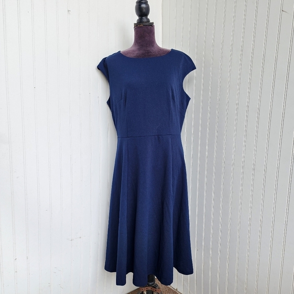 DRESS TELLS Cocktail Dress Navy Blue Women Modest Cap Sleeve ALine Midi Plus 2XL - Picture 1 of 10